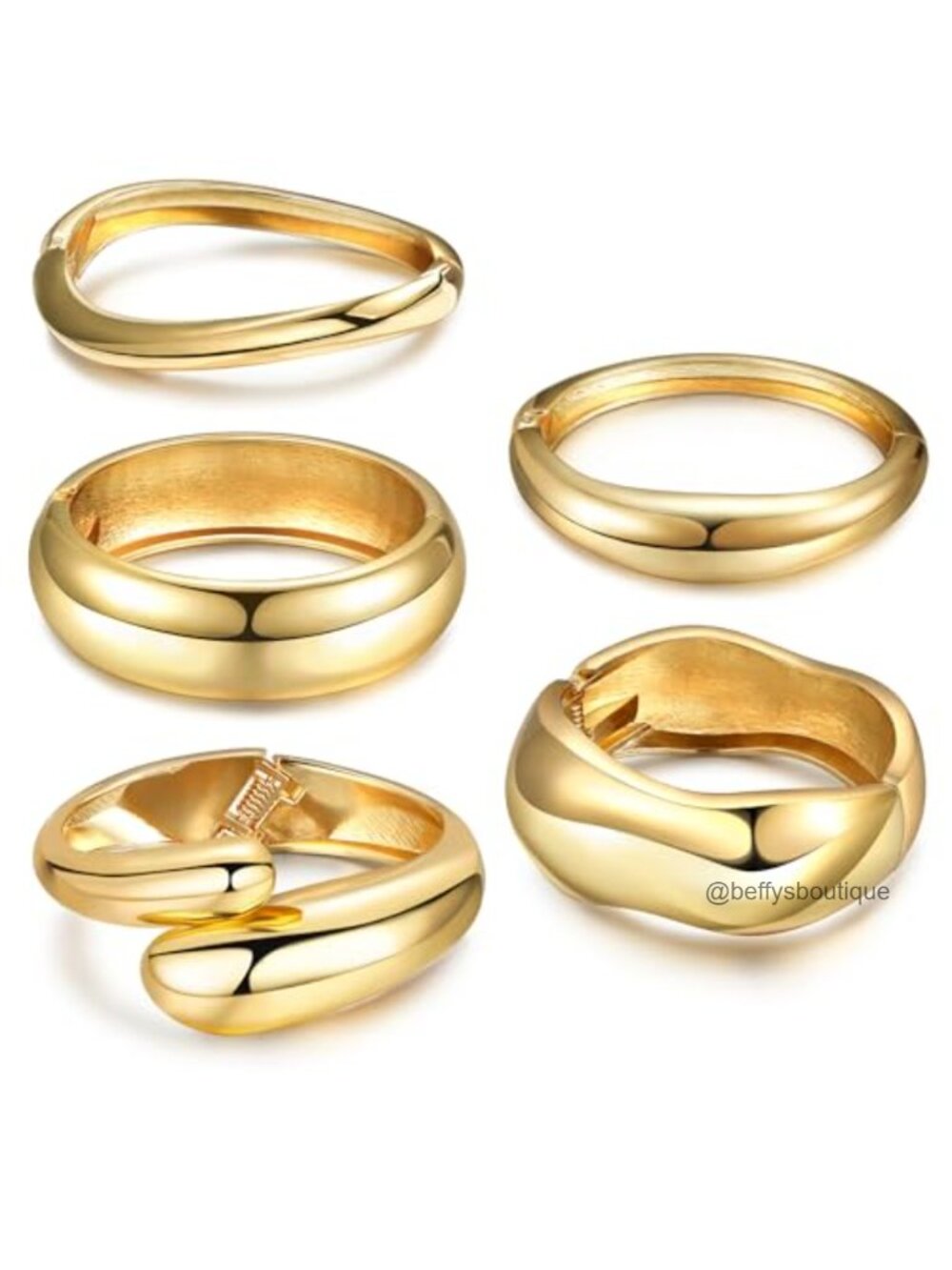 Chunky Gold Bracelet Set 5pc Hammered Cuff Bangles Statement Jewelry